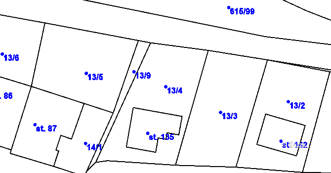 Parcela st. 13/4 v KÚ Světlá u Šebetova, Katastrální mapa