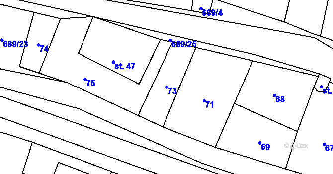Parcela st. 73 v KÚ Světlá u Šebetova, Katastrální mapa