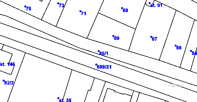 Parcela st. 85/1 v KÚ Světlá u Šebetova, Katastrální mapa