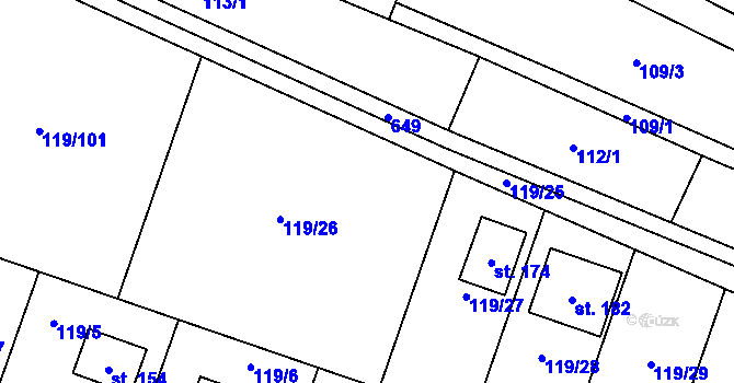 Parcela st. 119/1 v KÚ Světlá u Šebetova, Katastrální mapa