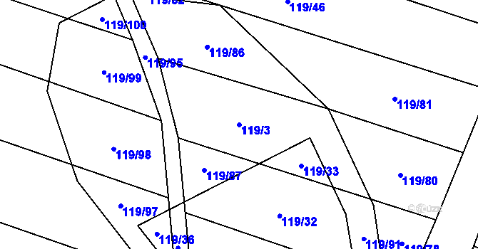 Parcela st. 119/3 v KÚ Světlá u Šebetova, Katastrální mapa