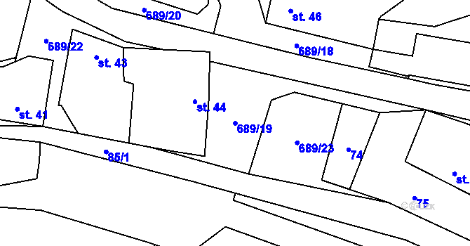 Parcela st. 689/19 v KÚ Světlá u Šebetova, Katastrální mapa