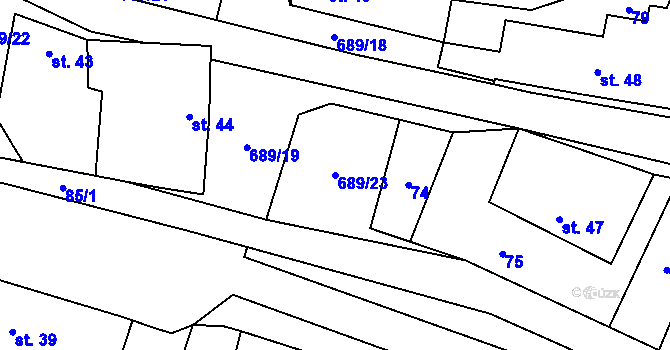 Parcela st. 689/23 v KÚ Světlá u Šebetova, Katastrální mapa