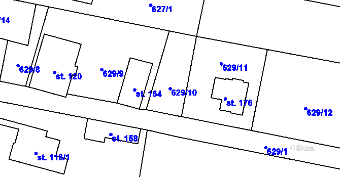 Parcela st. 629/10 v KÚ Světlá u Šebetova, Katastrální mapa