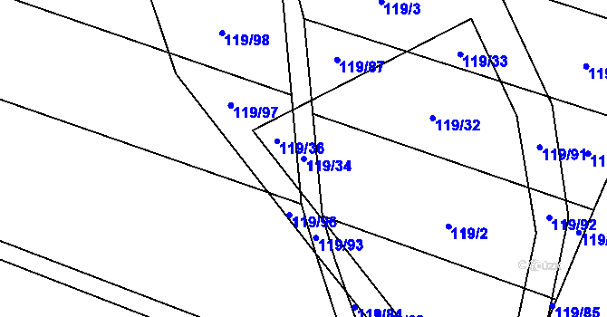 Parcela st. 119/34 v KÚ Světlá u Šebetova, Katastrální mapa
