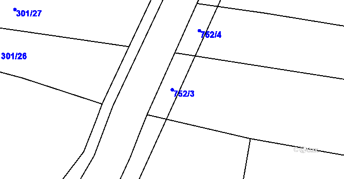 Parcela st. 752/3 v KÚ Světlá u Šebetova, Katastrální mapa