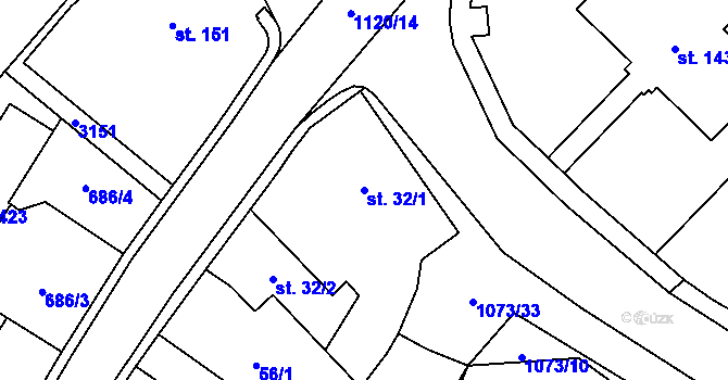 Parcela st. 32/1 v KÚ Šebetov, Katastrální mapa