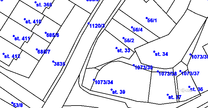 Parcela st. 33 v KÚ Šebetov, Katastrální mapa