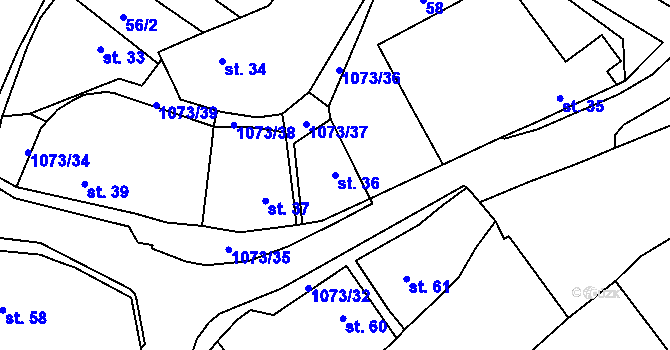 Parcela st. 36 v KÚ Šebetov, Katastrální mapa