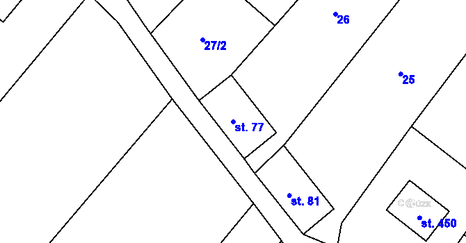 Parcela st. 77 v KÚ Šebetov, Katastrální mapa
