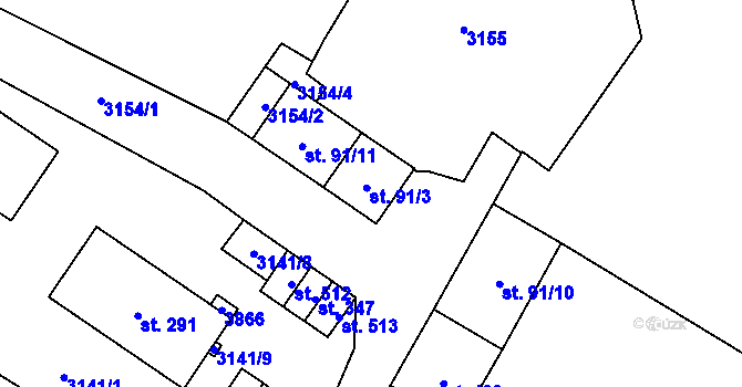 Parcela st. 91/3 v KÚ Šebetov, Katastrální mapa