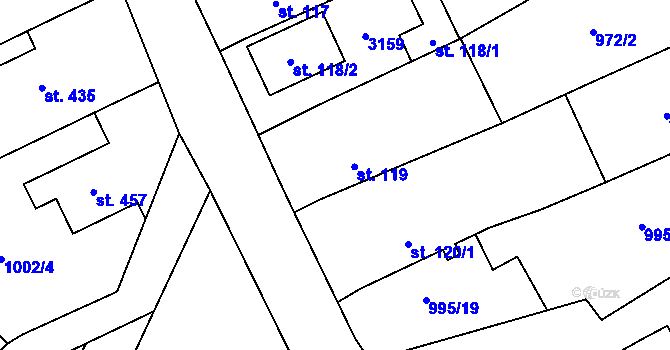 Parcela st. 119 v KÚ Šebetov, Katastrální mapa