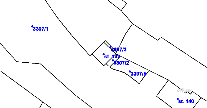Parcela st. 142 v KÚ Šebetov, Katastrální mapa