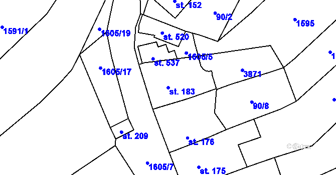 Parcela st. 183 v KÚ Šebetov, Katastrální mapa