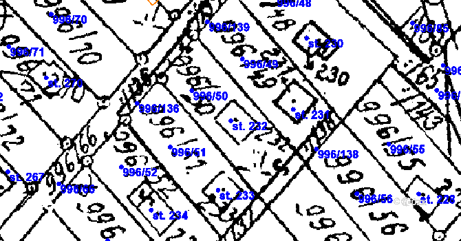 Parcela st. 232 v KÚ Šebetov, Katastrální mapa