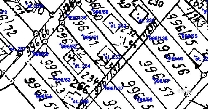 Parcela st. 233 v KÚ Šebetov, Katastrální mapa