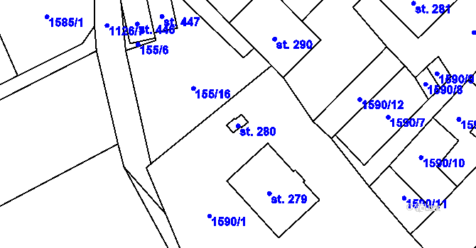 Parcela st. 280 v KÚ Šebetov, Katastrální mapa