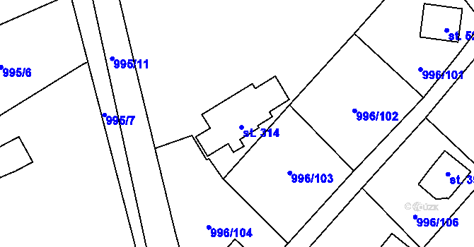 Parcela st. 314 v KÚ Šebetov, Katastrální mapa
