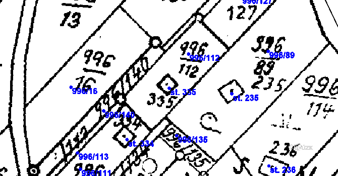 Parcela st. 335 v KÚ Šebetov, Katastrální mapa