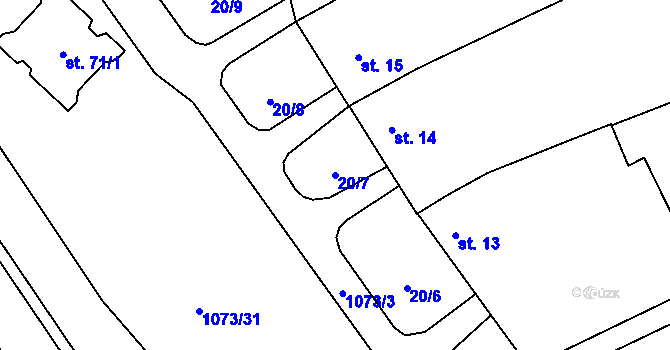 Parcela st. 20/7 v KÚ Šebetov, Katastrální mapa
