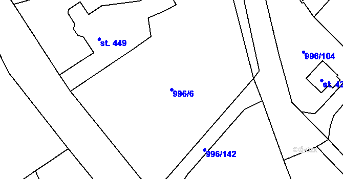 Parcela st. 996/6 v KÚ Šebetov, Katastrální mapa