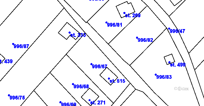 Parcela st. 996/15 v KÚ Šebetov, Katastrální mapa