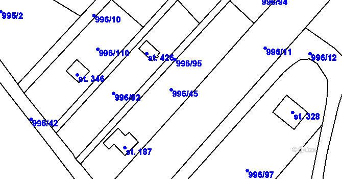 Parcela st. 996/45 v KÚ Šebetov, Katastrální mapa