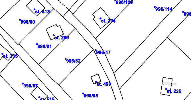 Parcela st. 996/47 v KÚ Šebetov, Katastrální mapa