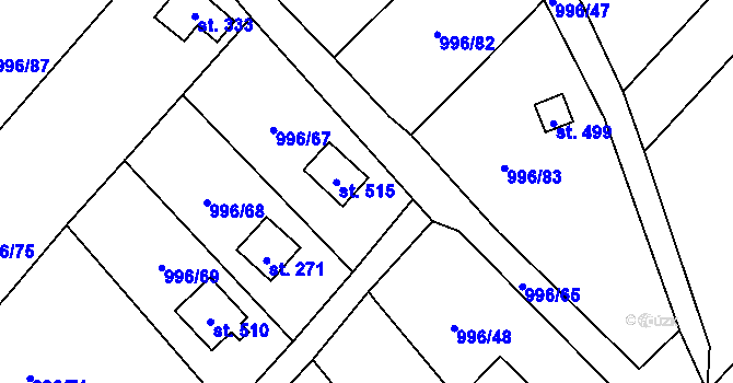 Parcela st. 996/77 v KÚ Šebetov, Katastrální mapa