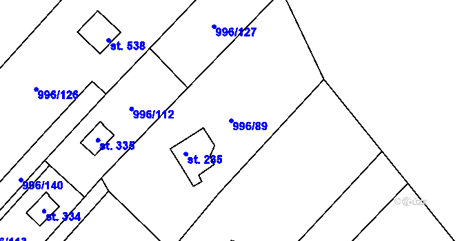 Parcela st. 996/89 v KÚ Šebetov, Katastrální mapa