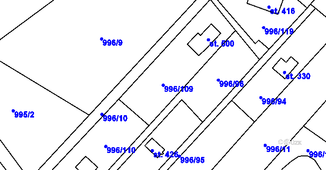 Parcela st. 996/109 v KÚ Šebetov, Katastrální mapa