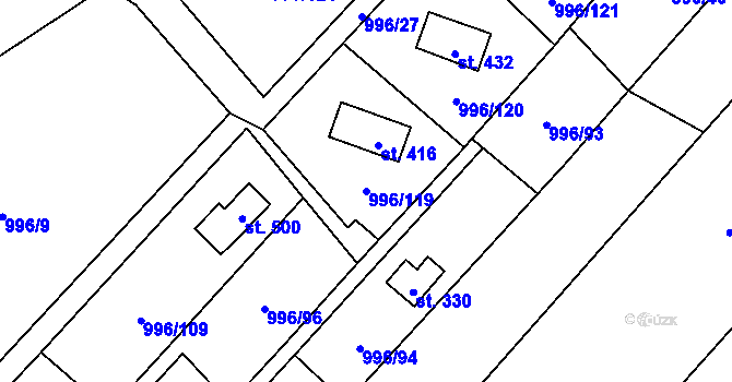 Parcela st. 996/119 v KÚ Šebetov, Katastrální mapa