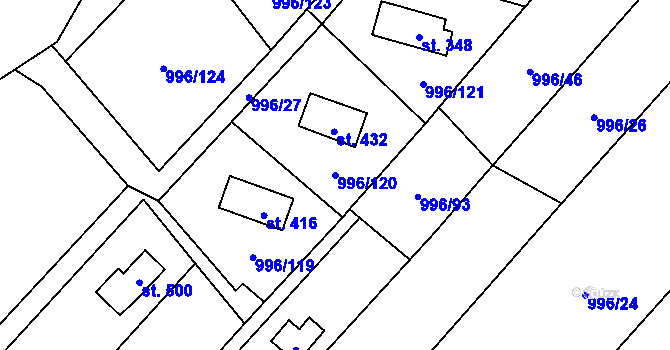 Parcela st. 996/120 v KÚ Šebetov, Katastrální mapa