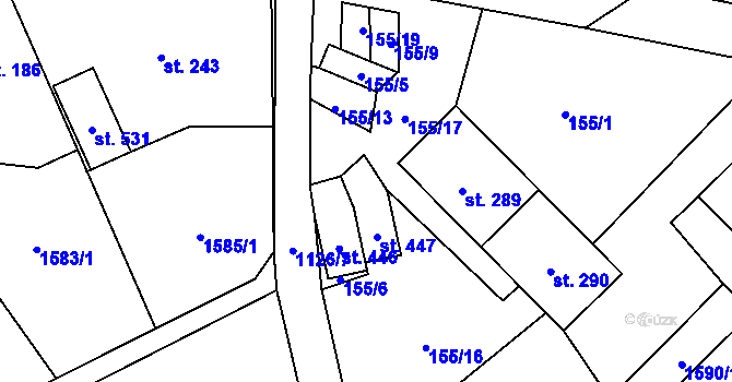 Parcela st. 155/3 v KÚ Šebetov, Katastrální mapa