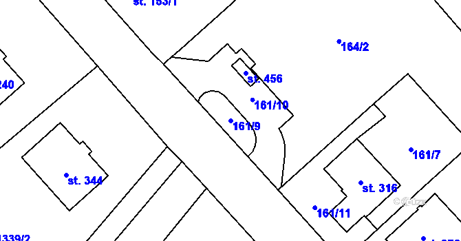 Parcela st. 161/9 v KÚ Šebetov, Katastrální mapa