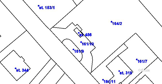 Parcela st. 161/10 v KÚ Šebetov, Katastrální mapa