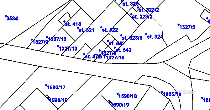 Parcela st. 1327/16 v KÚ Šebetov, Katastrální mapa