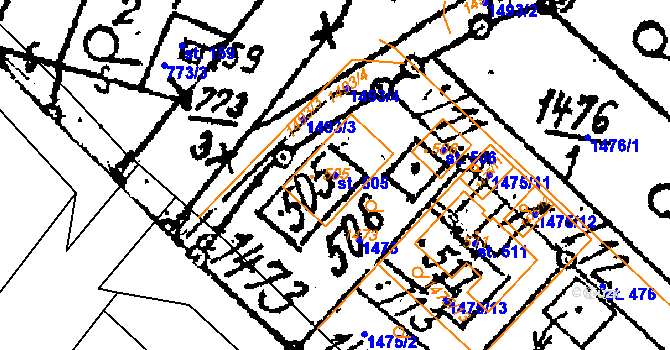 Parcela st. 505 v KÚ Šebetov, Katastrální mapa