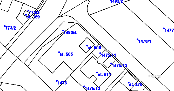Parcela st. 506 v KÚ Šebetov, Katastrální mapa