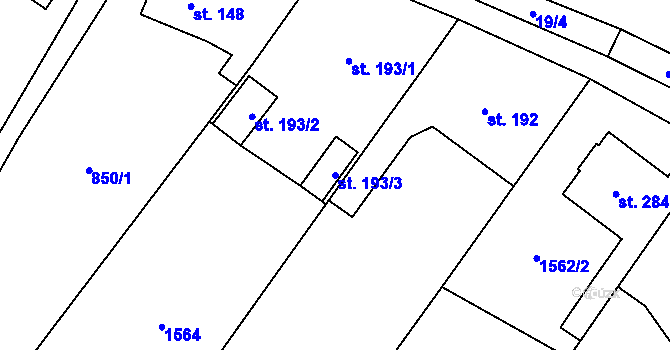 Parcela st. 193/3 v KÚ Šebetov, Katastrální mapa