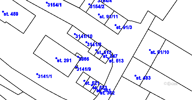 Parcela st. 512 v KÚ Šebetov, Katastrální mapa