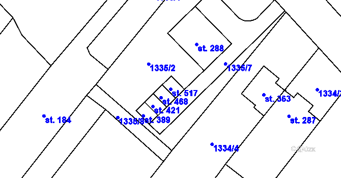 Parcela st. 517 v KÚ Šebetov, Katastrální mapa