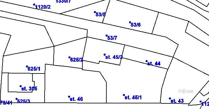 Parcela st. 45/2 v KÚ Šebetov, Katastrální mapa