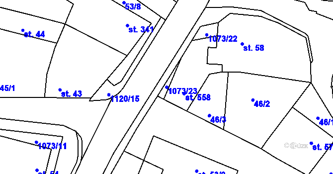 Parcela st. 1073/23 v KÚ Šebetov, Katastrální mapa