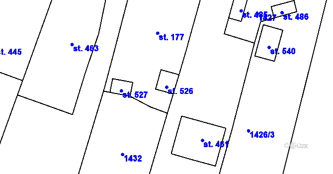 Parcela st. 526 v KÚ Šebetov, Katastrální mapa