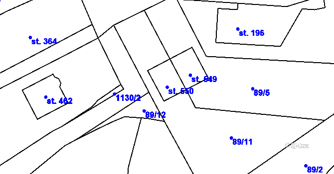 Parcela st. 550 v KÚ Šebetov, Katastrální mapa