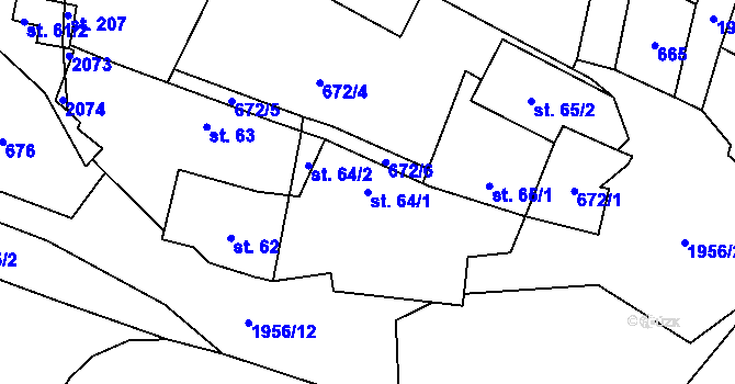 Parcela st. 64/1 v KÚ Šebířov, Katastrální mapa