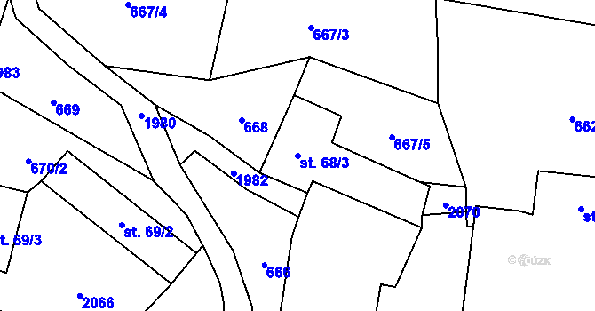 Parcela st. 68/3 v KÚ Šebířov, Katastrální mapa