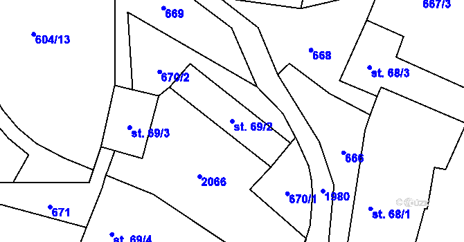 Parcela st. 69/2 v KÚ Šebířov, Katastrální mapa