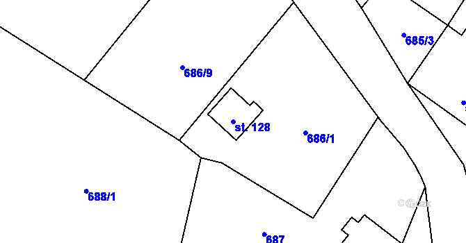 Parcela st. 128 v KÚ Šebířov, Katastrální mapa